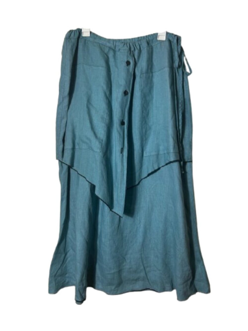 Cynthia Ashby blue 100% linen double layer drawstring skirt womens L lagenlook